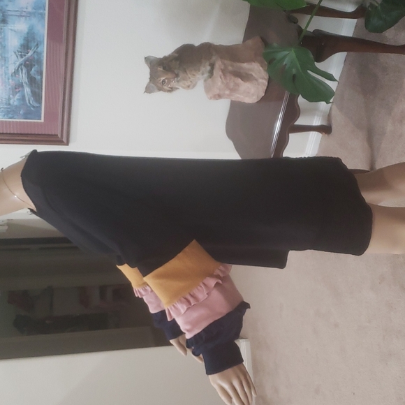 Hailey & Co. L ruffle colorblock puff sleeve scoopneck sweater long lines - Picture 3 of 8